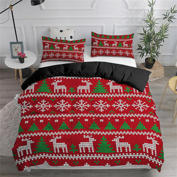 Christmas Älg Röd# Christmas Älg Sängkläder 3-delad julduk Cover med digitalt print