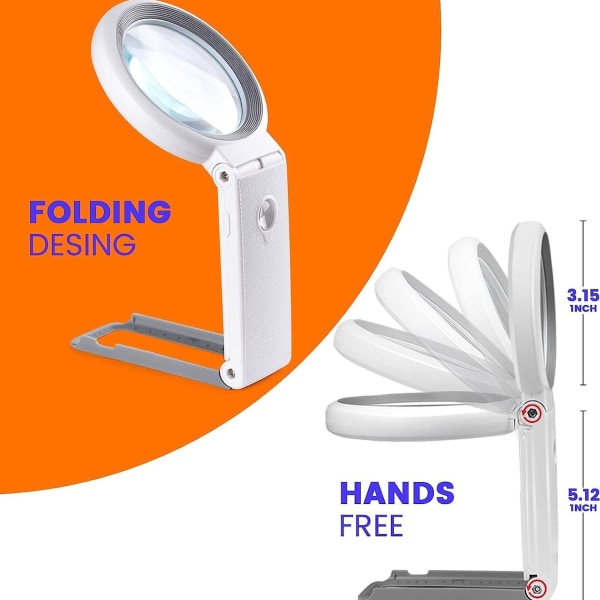 Läsglas, belyst handhållen förstoringsglas med 18 LED-lampor, 10X 30X bordsförstoringsglas med fällbara stativ