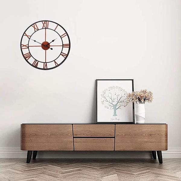 Suuri ulkoseinäkello vintage-tyyliin 60 cm avoin metallikello roomalaisilla numeroilla