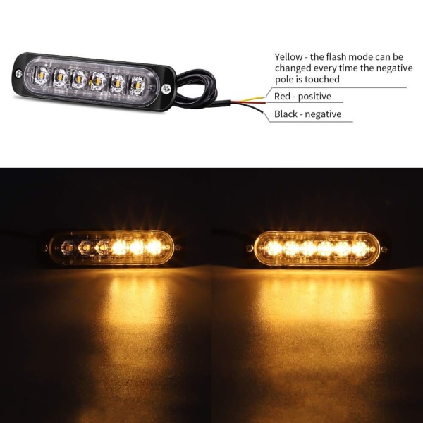 4 stk. strobe sidelys, 6 LED faresignal advarselslys bar, gul funktionsfejl signal,