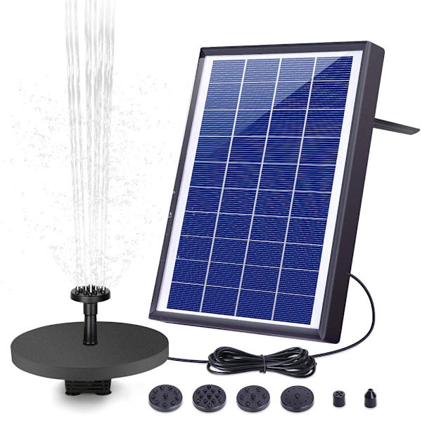 Aurinkokäyttöinen vesipumppu suihkulähteeseen, 6,0 W - 500 L/H puutarhaan, lampiin, uima-altaisiin ja ulkotiloihin - 6 suutinta mukana (aurinkoenergia)