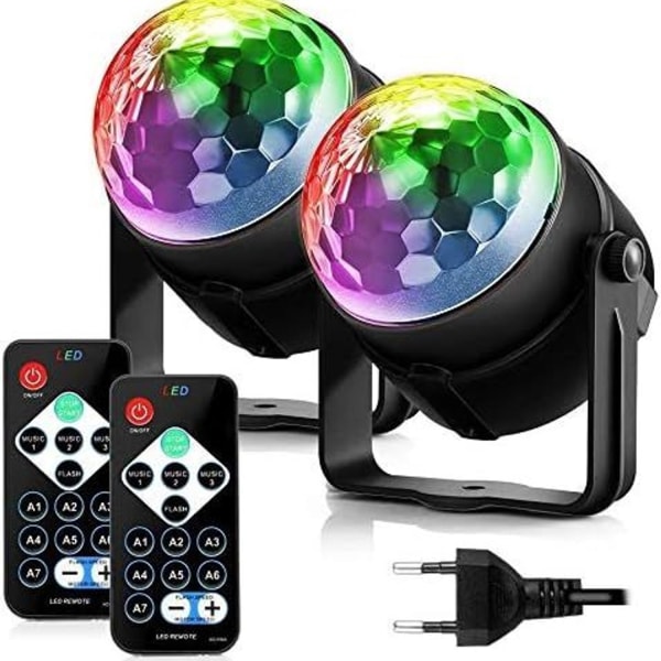 LED-festlampa discobollsmusik styrd med 7 färger 360° roterbar
