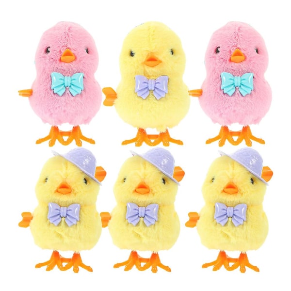 6st påsk Wind Up Chick för barn hoppar kyckling plysch leksak Ägg korg fyllmedel Chick Toy