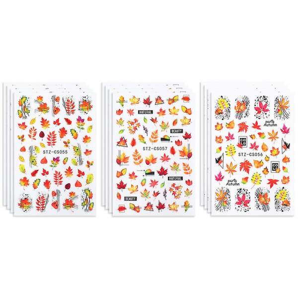 Høst negleklistremerker, selvklebende høstnegledekaler Maple Leaf Nail Art Design for Thanksgiving, 12 ark, 9,5*6,3 cm
