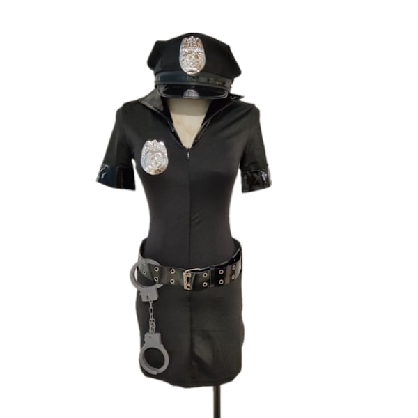 4 Pak Nye Kvinder Politi Fancy Rolleleg Kostume Kjole+Hatte+Bælte+Håndjern Halloween Exig Kostume XL