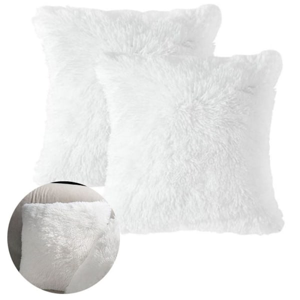 Pakke med 2 fluffy putetrekk, firkantede kunstpels puter, myke