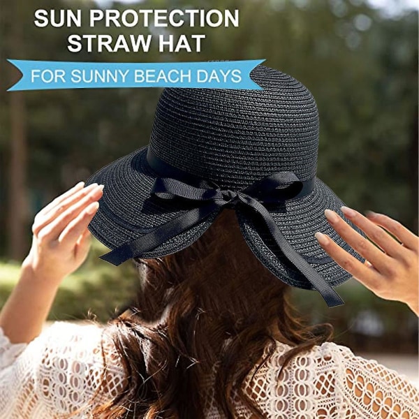 56-58cm Hatt Omkrets, Sløyfe Halmhatt Dame Sommer Strand Halmhatt Solhatt Med Stor Bremm Split Solhatt