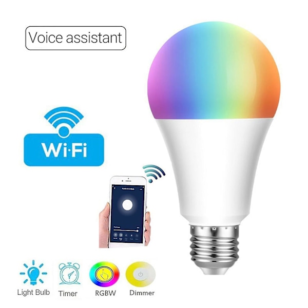 E27 B22 E26 Wifi-pære, dæmpbar, stemmestyring, Rgb 7w, mobil trådløs Wifi Smart Led-pære til indendørs brug