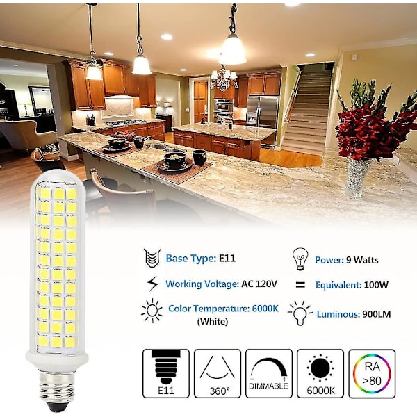 E11 Dimbar LED-lampa 9 watt. 100w motsvarande halogenersättningslampa
