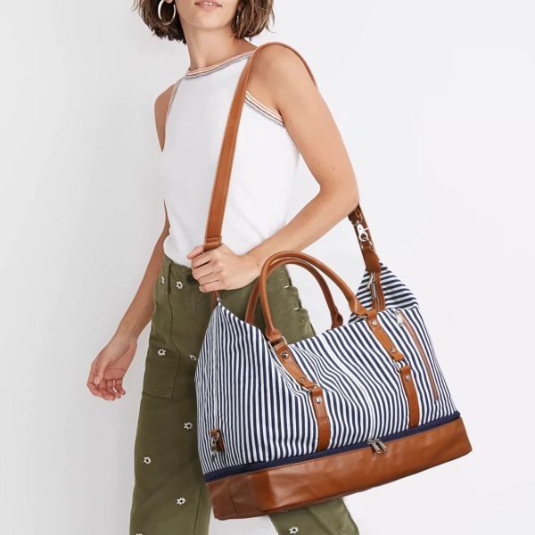 Rejsetaske Lærred Læder Weekender Taske Rejsetaske Håndbagage Håndtaske