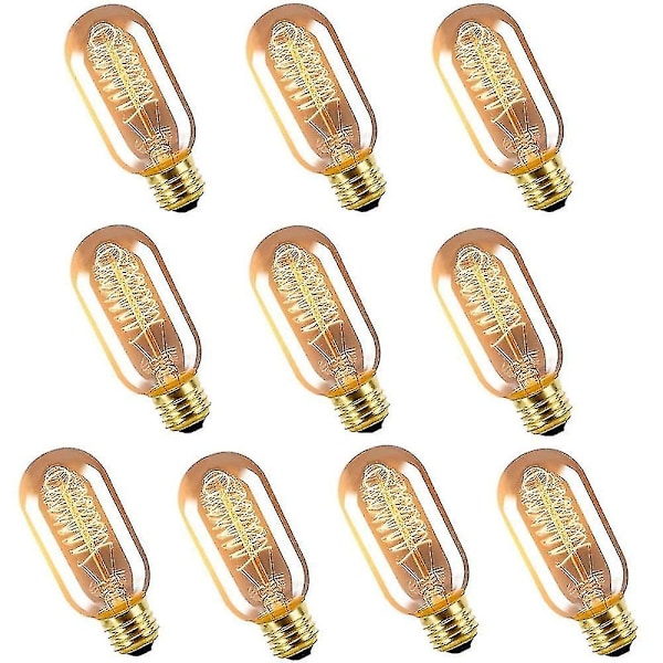 10 st 40w Edison Vintage Glödlampa Dimbar T45 Spiral Filament E26 E27 Bärnsten--(WR)