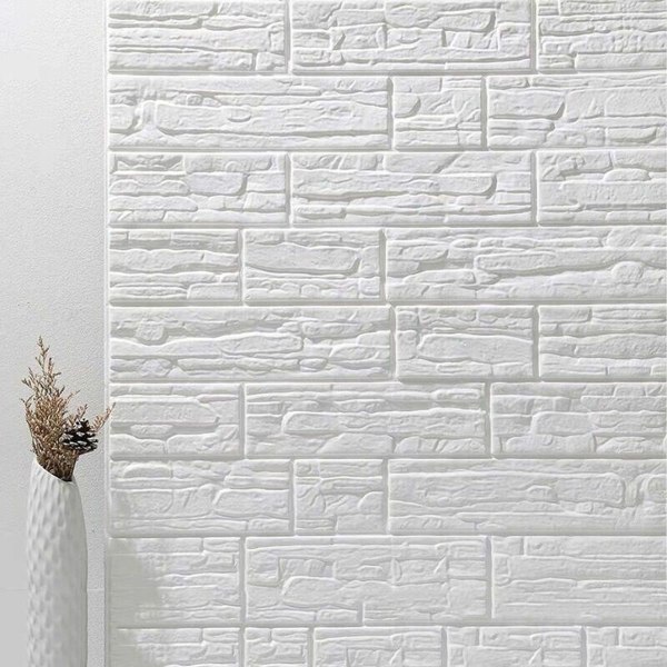 3D murstein tapet | Selvklebende, vanntett | 70 x 77 cm, fliser hvit