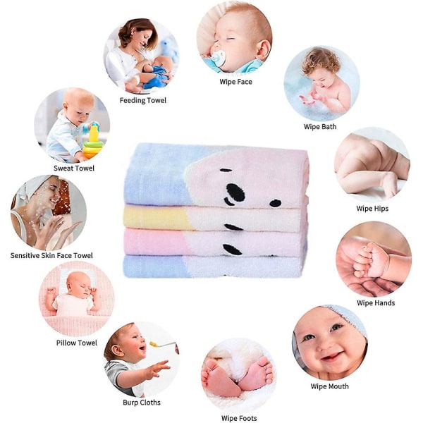 Baby tredelt søtt håndkle håndkle, myk absorberende ren bomull vaskeklut, myk og hudvennlig for ansikt, hender og kropp