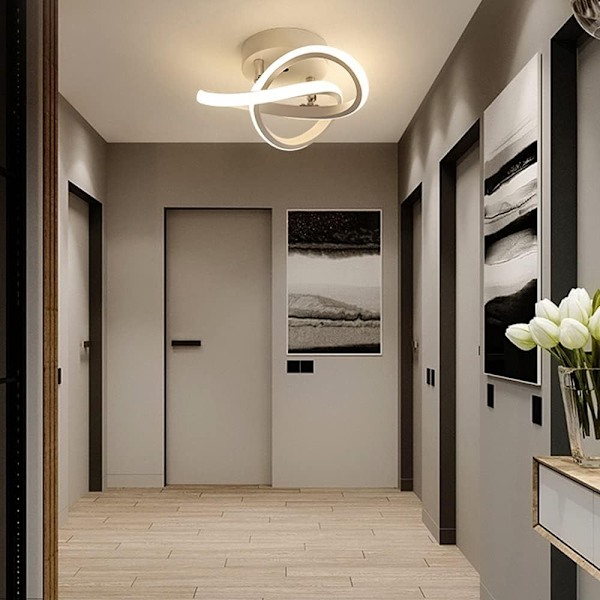 LED Ganglys Armatur Moderne Personlighet Ringer Design Lysekrone Taklampe for Stue Soverom Svart og Hvit Varm Lys 22W (Hvit)