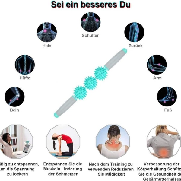 Tre roterende spiky sportsmassasje muskelruller for kroppsavslapping