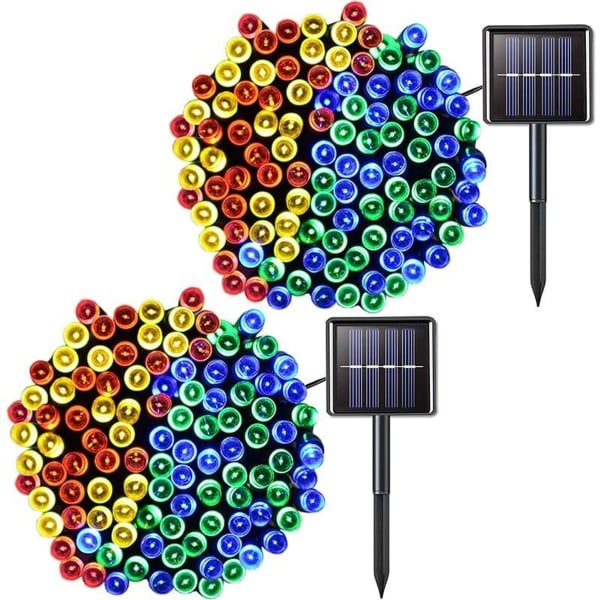 Solcelle-fe-lys, flerfarvede, 100 LED, 10 m, 8 tilstande, vandtætte