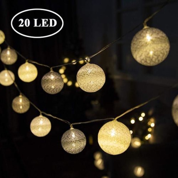 GIGALUMI Ball Light Garland 20 LED Varm Hvit ? 6 cm Bomullslys Garland Dekorasjon for Barnerom, Fest, Jul, Bryllup