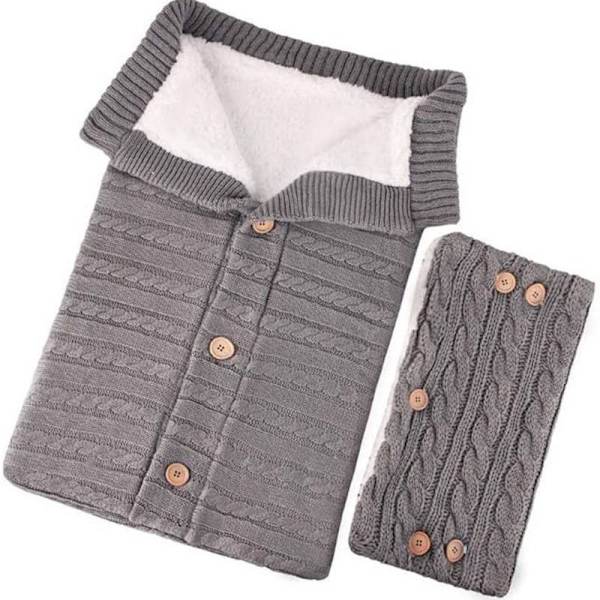 Babysockså stickad babysvadd filt swaddle barnvagn sovsäck