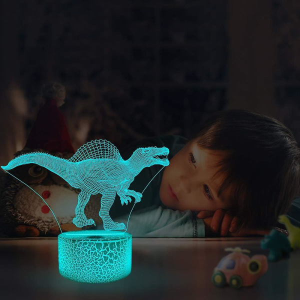 Dinosaur 3D Natlampe, Spinosaurus Illusion LED Sengelampe 16 Farver Fjernbetjening