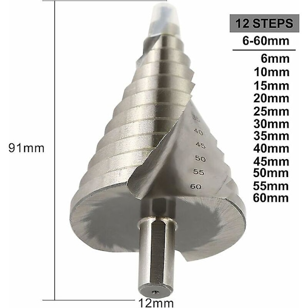 HSS Trin Drill Bit Spiral Konisk Forsænkning til 6-60mm Mejselboring