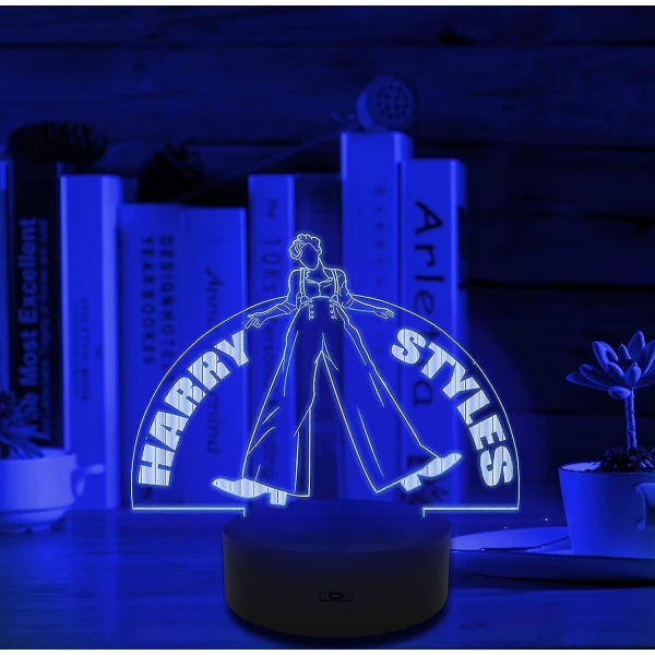 3D natlampe, Harry Styles lampe 16 farver med fjernbetjening og smart touch 3D vision lampe sanger idol kreativ kontrol stilarter, dekorationsbord