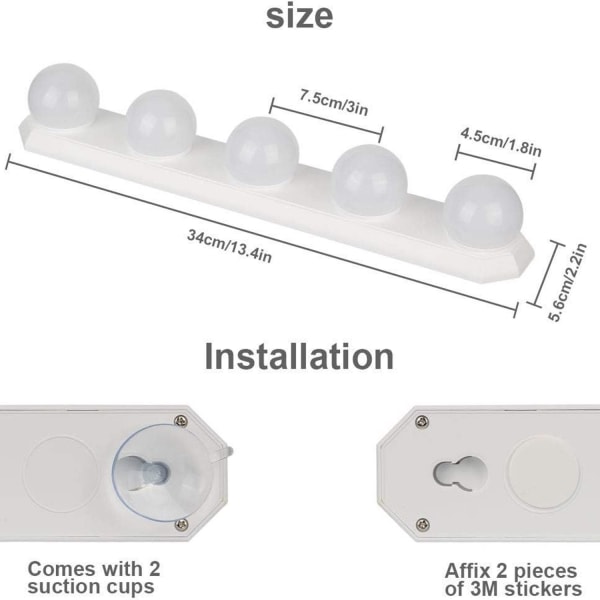 LED-spegellampa - 5 LED-lampor - Hollywood-stil - sminklampa - dimbar - USB - f