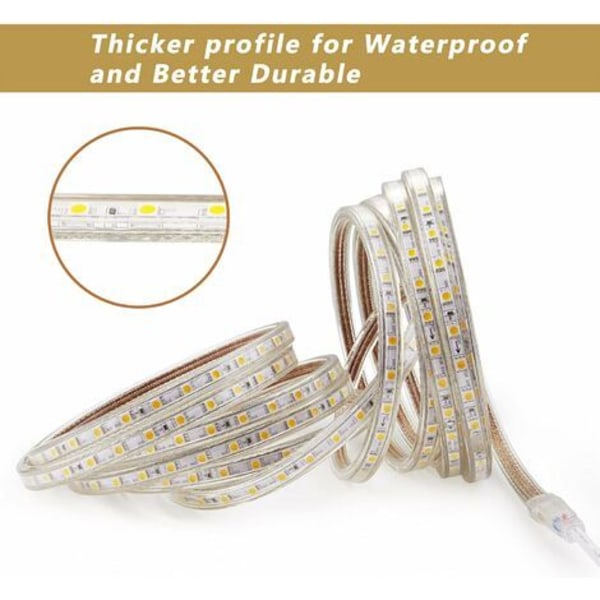 3M Led Strip, Very Bright 220v Led Strip with Switch, 5050 IP65 Waterproof, Warm White