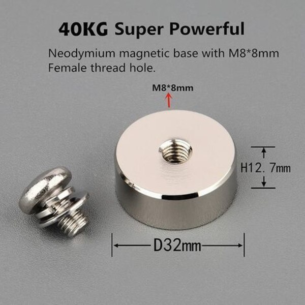 Pack 40 kg starka neodymmagneter med M8 invändig gänga, stark avtagbar magnetisk hållare för belysning, verktyg, utrustning med bult
