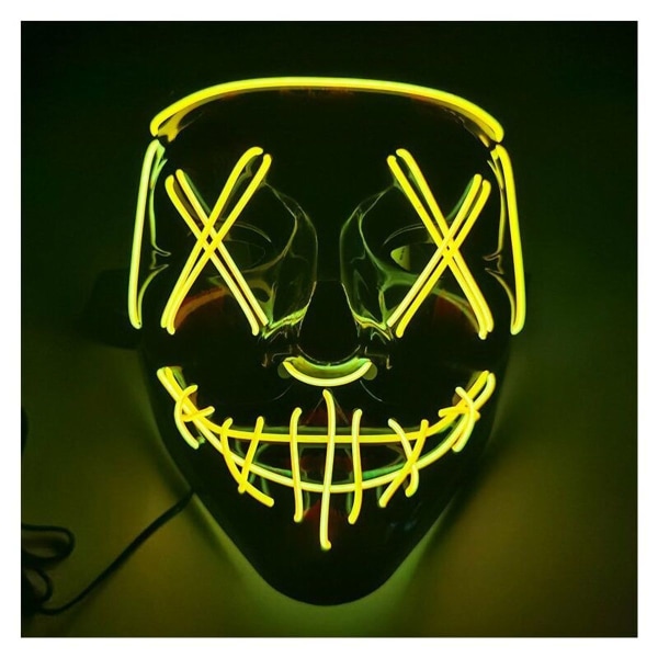 LED-skrekkmaske, Halloween-maske, Purge med 3X lyseffekter, kontrollerbar, for karneval