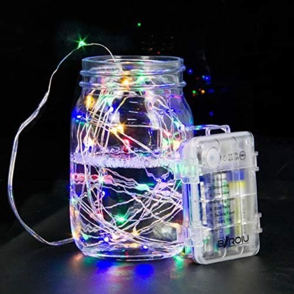 x50LEDs Batteri Lys Garland pr. 5m Mikro Sølv 3AA Kabel Vandtæt Batteridrift med Fjernbetjening 8 Program (Multicolor)