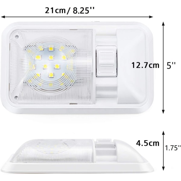 12V LED RV Taklampe 280 LM, Taklampe Innendørsbelysning for Tilhenger, Bobil med Bryter (Pakke med 2) 1