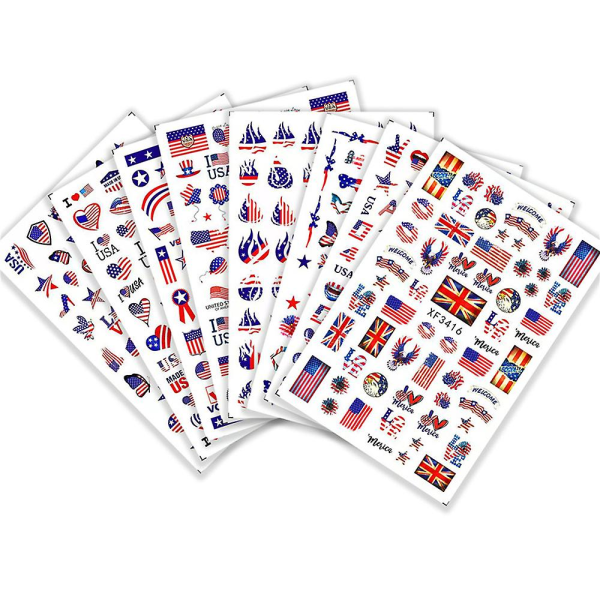4. juli Nail Stickers Flag Negle Selvklæbende Independence Day Patriotic Nail Stickers Decal og negleglimmer Stjerne Pailletter Flakes Til Manicure Deco