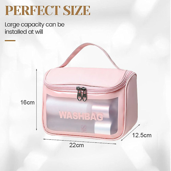 Perspective Pvc Stor Kapacitet Transparent Kosmetik Taske Frosted Toilettaske Pu Clamshell