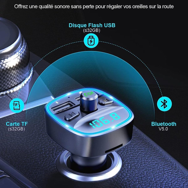 Bluetooth-auto, Bluetooth 5.0 FM-lähetin-radioadapteri, langaton MP3-musiikkisoitin
