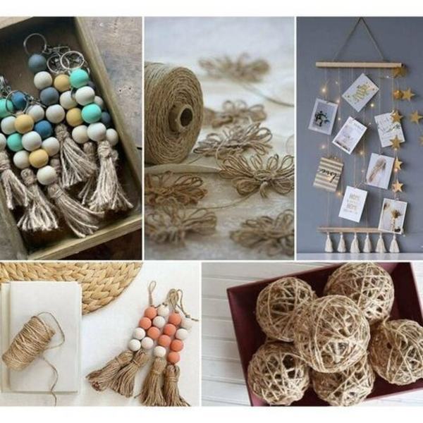 Jute diameter 2mm 200 meter hamp reb retro dekoration DIY etiket multifunktionel reb til indendørs og udendørs belysning, dekoration