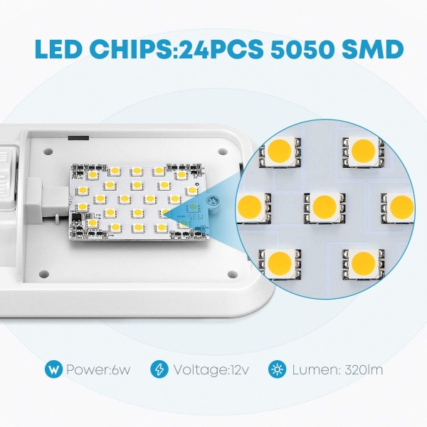 12V LED RV Taklampe 280 LM, Taklampe Innendørsbelysning for Tilhenger, Bobil med Bryter (Pakke med 2) 1