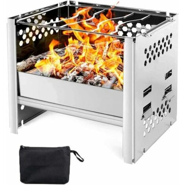 Bärbar grill - Kolgrill - Rökare - Fällbar grill i rostfritt stål - för trädgård, uteplats, picknick, camping, vandring, resor