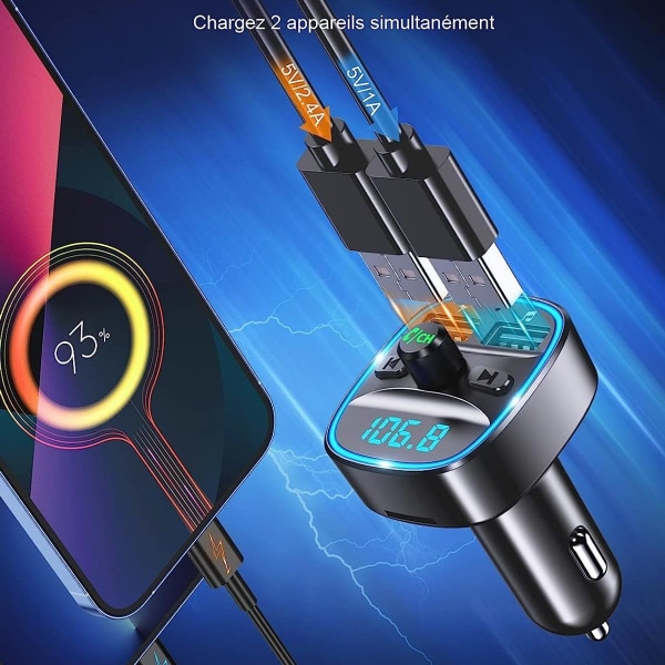 Bluetooth-auto, Bluetooth 5.0 FM-lähetin-radioadapteri, langaton MP3-musiikkisoitin
