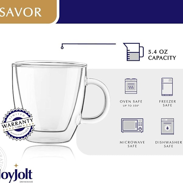 Dobbeltveggede isolerte glass espressokopper (sett med 2)