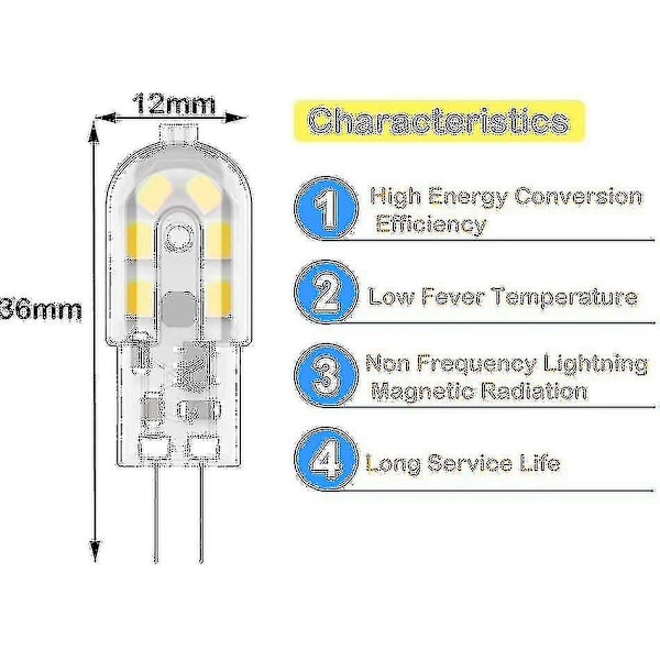 Diode G4 2w LED-pære, 20w, varm hvid 3000k, 200lm, 12xsmd, 12v AC/DC 10-pak [energiklasse A+]