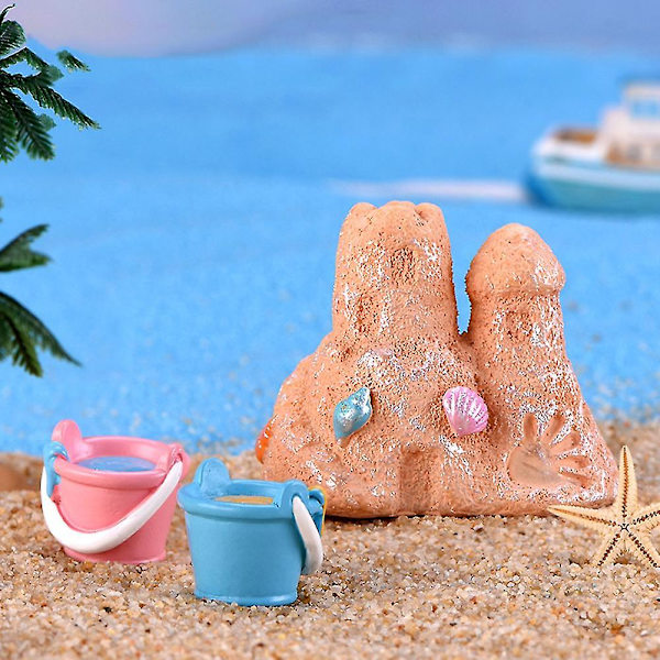 Modell av sandslott i harts, miniatyr, strandlandskap, trädgårdsdekoration