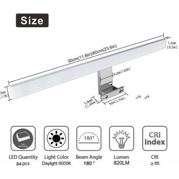 Front LED speilbelysning 6W300mm hvitt lys