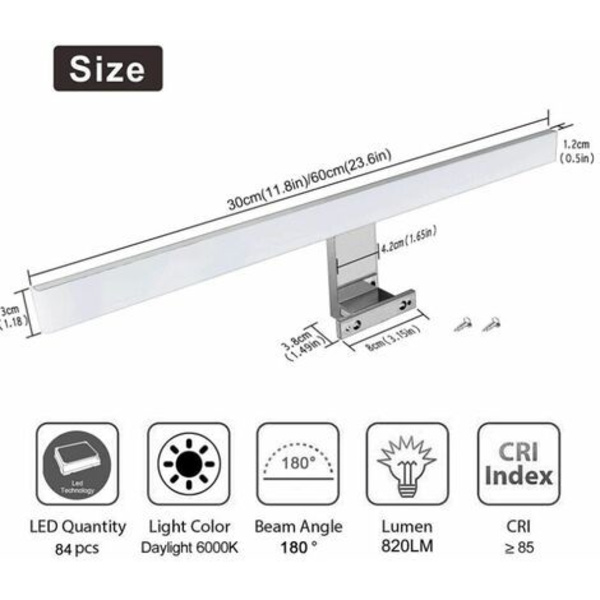 Front LED-spejlbelysning 6W300mm hvidt lys