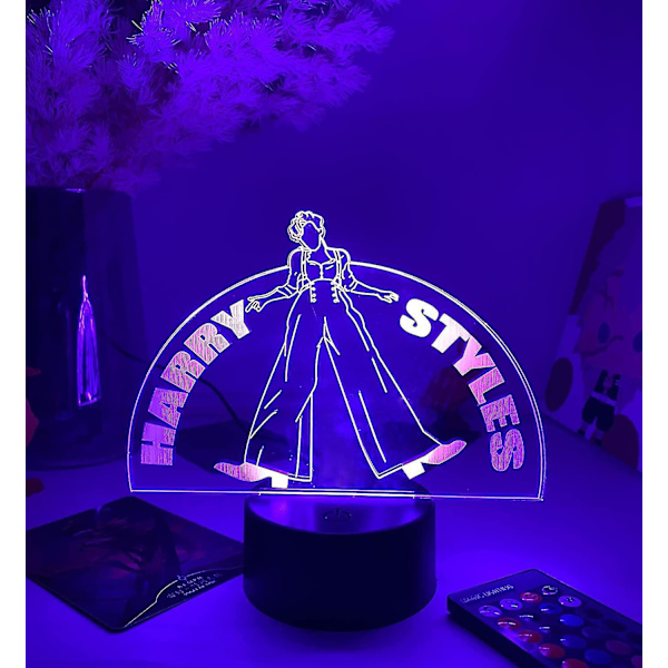 3D nattlampa, Harry Styles lampa 16 färger med fjärrkontroll och smart touch 3D vision lampa sångare idol kreativa kontroll stilar, dekor sängbord