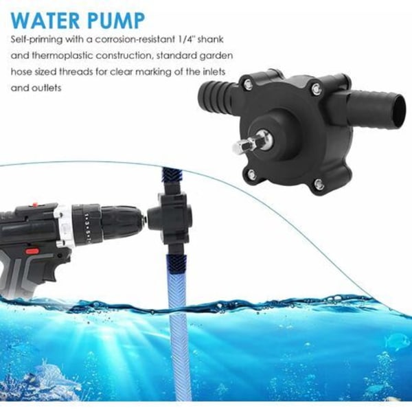 Vannpumpe for hage, mini bærbar selvpumpende vannpumpe elektrisk drillpumpe med 1/4\" skaft