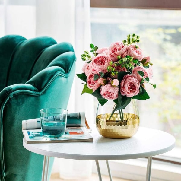 Liten vas för bordsdekoration, gräsblomvas, modern vas, guldglasband,