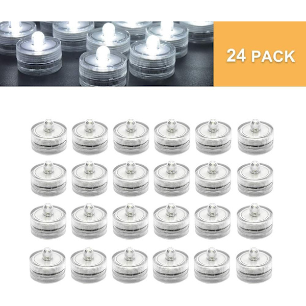 24-pack vita vattentäta undervattensrunda mini LED-tealights nedsänkbara lampor för hem bröllopsfest vas festival Alla hjärtans dag dekoration