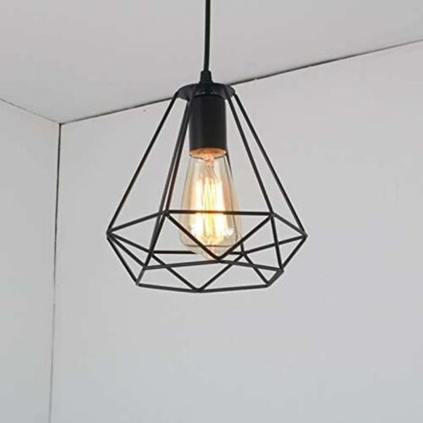 Diamantformet anheng lysekrone E27 Moderne industriell taklampe for soverom restaurant spisestue - Svart