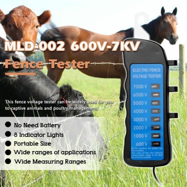 MLD-002 600V-7KV Hegnstester Hjemmehave Hest Husdyr Elektrisk hegn Voltmeter Intet batteri nødvendigt med 8 indikatorlamper