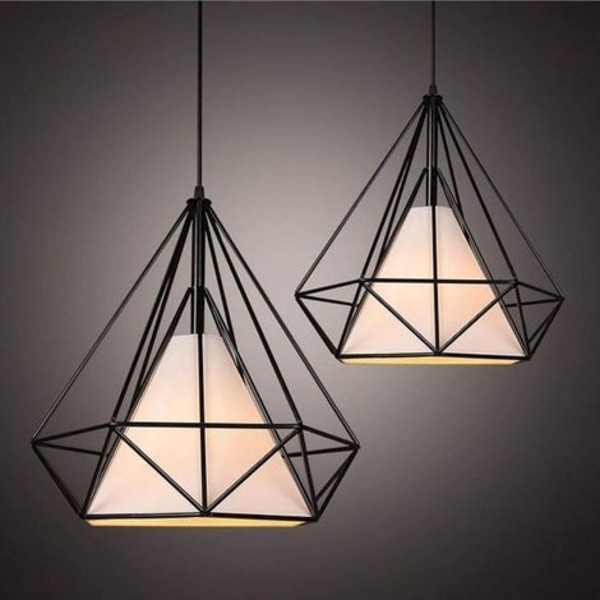 Industriell anhengslampe 25cm, taklampe taklampe diamantburlampe justerbar ledning (svart)